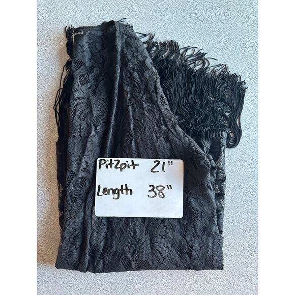 You Are Not Alone Sz Large Black Lace Fringe Hem Robe Kimono Cardigan whimsygoth - Picture 6 of 9